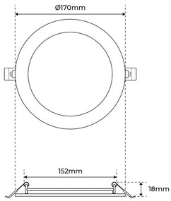 Pannello LED Rotondo 15W 1.500lm no Flickering Foro Ø153-160mm Colore Bianco Caldo 3.000K