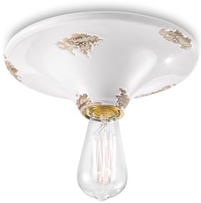 Plafoniera Vintage Tonda Grande Ceramica Bianca 1 Luce E27
