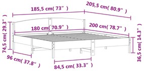 Giroletto con Testiera Marrone Cera 180x200 cm Massello Pino