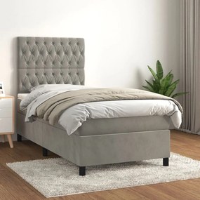 Giroletto A Molle Con Materasso Grigio Chiaro 100x200cm Velluto /
