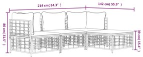 Set Divani da Giardino 4 pz con Cuscini Antracite in Polyrattan