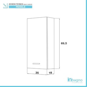 Pensile bagno sospeso 35 cm grigio con ripiano regolabile Desya