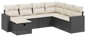 Set Divani da Giardino con Cuscini 7pz Nero Polyrattan