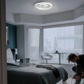 Plafoniera a LED bianca con telecomando e ventilatore Alan - SULION