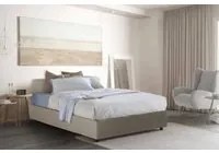 Letto piazza e mezza Greta, Letto contenitore con rivestimento in ecopelle, Made in Italy, Apertura laterale, con materasso cm 120x190 incluso, Tortora