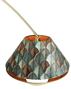 Lampada ad arco in ottone con doppio paralume in velluto con motivo a foglie e beige - XXL