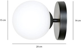 Applique A 1 Luce Hallador In Acciaio Nero E Sfera In Vetro Opalino