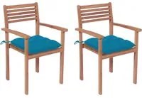 Sedie da Giardino 2 pz con Cuscini Azzurro in Massello di Teak 3062281