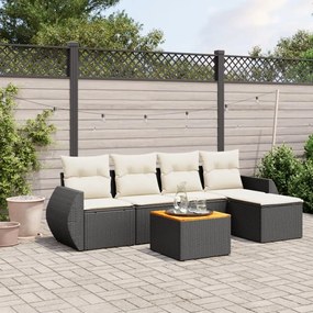 Set divano da giardino 6 pz con cuscini nero in polyrattan