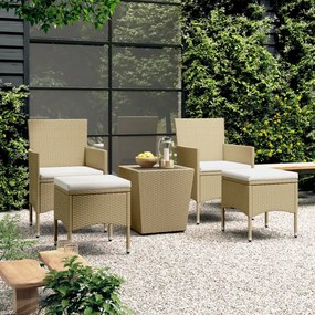 Set bistrot da giardino 5 pz polyrattan e vetro temperato beige