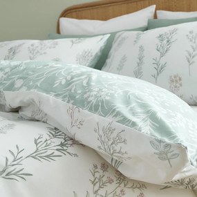 Biancheria da letto singola in cotone verde e bianco 135x200 cm Wild Flowers - Bianca