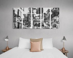 Quadri 5 pezzi – Panorami urbani astratti in bianco e nero