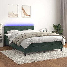Letto A Molle Con Materasso E Led Verde Scuro 140x200cm Velluto /