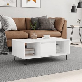 Tavolino Salotto Bianco Lucido 90x50x36,5 Cm Legno Multistrato /