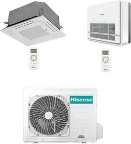 Hisense - Climatizzatore Condizionatore Cassetta 4 vie + Console R32 Dual Split Inverter 9000 + 9000 btu con u.e. 2AMW52U4RXC novitá Classe a++/a+