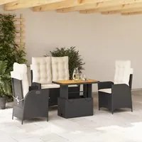 Set da Pranzo da Giardino 4 pz con Cuscini Nero in Polyrattan 3277443