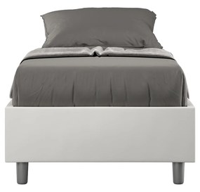 Letto singolo imbottito similpelle Azelia con e senza rete e contenitore, Bianco / Contenitore