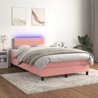 Letto a Molle con Materasso e LED Rosa 120x200 cm in Velluto 3134458