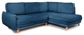 Divano angolare blu allungabile (con penisola a destra) con rivestimento in velluto a coste Tori – Bonami Selection