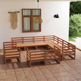 Set divani da giardino 11 pz marrone miele in massello di pino