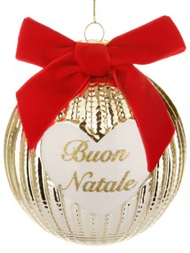 Pallina Natale cuore oro crochet 10 cm con fiocco in velluto