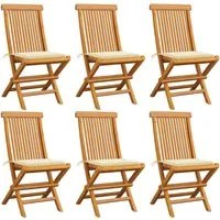 Sedie da Giardino con Cuscini Crema 6 pz in Massello di Teak 3065592