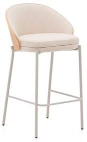 Kave Home - Sgabello Eamy in ciniglia beige, impiallacciato in frassino con rifinitura naturale e meta