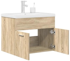 Mobile Da Bagno Con Lavabo Integrato E Rubinetto Rovere Sonoma /