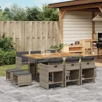 Set da Pranzo da Giardino 11pz con Cuscini in Polyrattan Grigio 3211154