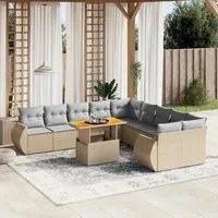 Set Divani da Giardino 11 pz con Cuscini Beige in Polyrattan 3272389