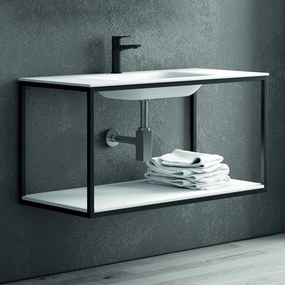 Mobile bagno sospeso 100 cm stile industrial con struttura metallica SOP-100 - KAMALU