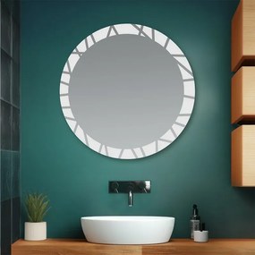 Specchio bagno tondo 80 cm con cornice LED retroilluminata e decorata