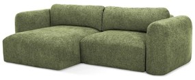 Divano angolare verde allungabile/con contenitore (con penisola a sinistra/con chaise lounge) con rivestimento in ciniglia Mele – Makamii