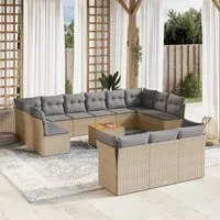 Set Divani da Giardino 14pz con Cuscini in Polyrattan Beige 3223924