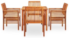 Set da pranzo da giardino 5 pz con cuscini massello di acacia