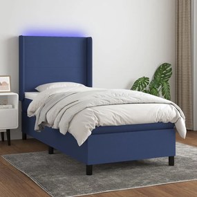 Letto a molle con materasso e led blu 80x200 cm in tessuto