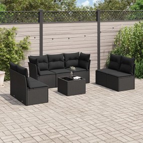 Set divani da giardino con cuscini 8 pz nero in polyrattan