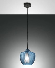 Lampadario Glamour Gallura nero paralume blu E27 LA MIA LUCE