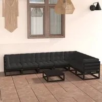 Set Divani da Giardino 8 pz con Cuscini Massello di Pino Nero 3076803