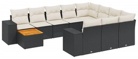 Set Divani da Giardino 11 pz con Cuscini in Polyrattan Nero