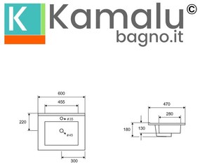 Kamalu - lavabo incasso 60 cm per mobili in ceramica bianca | litos-k7060