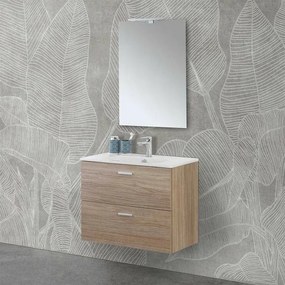 Mobile bagno sospeso 80 rovere tropea con top e specchiera LED Martha