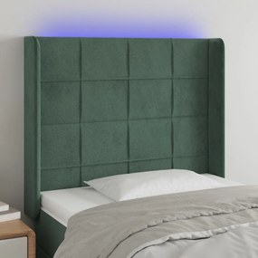Testiera A Led Verde Scuro 93x16x118/128 Cm İn Velluto /