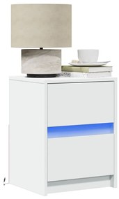 Comodini Con Luci Led 2pz Bianchi İn Legno Multistrato /