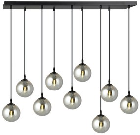Sospensione Moderna 9 Luci Kali In Acciaio Nero E Sfere In Vetro Fumè