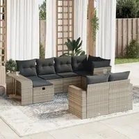 Set Divano Giardino 10 pz con Cuscini Grigio Chiaro Polyrattan 3326066