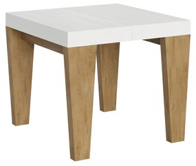 Tavolo allungabile Spimbo Mix piano e gambe in diverse finiture, Bianco Frassino / Quercia Natura / 90x90/246 cm