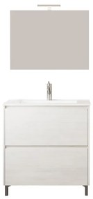 Mobile sottolavabo e lavabo con illuminazione Lisbona rovere bianco L 80 x H 73.5 x P 46 cm 2 cassetti