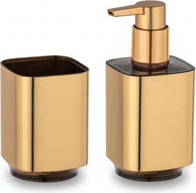 Set accessori bagno con dispenser e porta spazzolino color oro satinato e nero Lumina