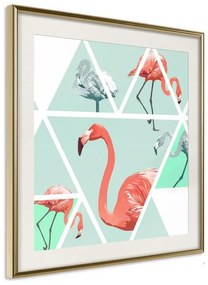 Poster  Tropical Mosaic with Flamingos (Square)  Cornice Quadri Cornice d'oro con passe-partout, Larghezza x Altezza Home decor 20x20